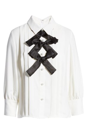 Halogen x Atlantic-Pacific Bow Front Pleated Blouse
