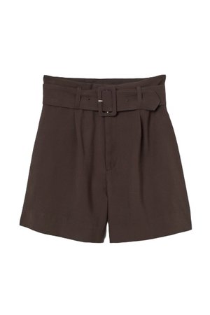 Brown Paperbag Belted Shorts