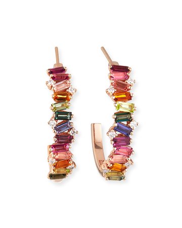 KALAN by Suzanne Kalan 14K Rose Gold Rainbow Half-Hoop Earrings w/ Diamonds