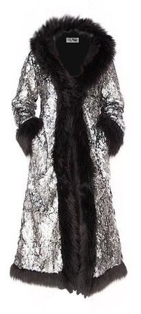 Baroness Black & Silver Feather Faux Fur Coat