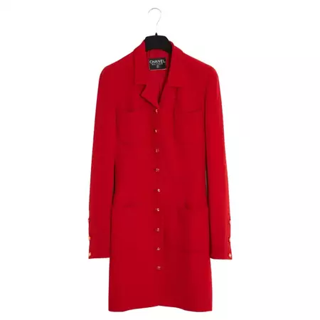 1992FW Chanel Red Wool Crepe Dress Iconic Coat FR34/36 For Sale at 1stDibs