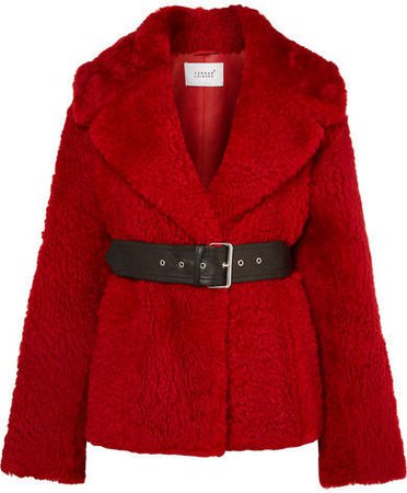 Common Leisure - Oversized Belted Shearling Coat - Red