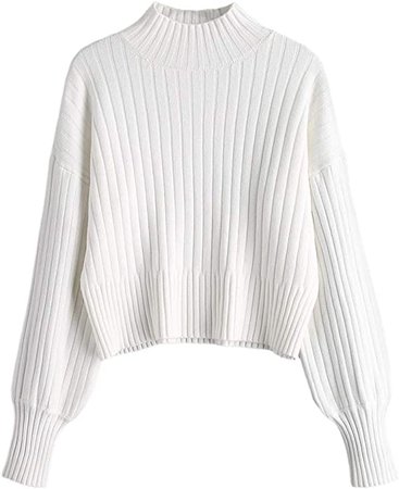 ZAFUL Damen Locker Rollkragenpullover Langarm Sweater Pulli Lose Bluse Pullover Tops(Weiß): Amazon.de: Bekleidung
