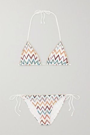 Missoni | Mare metallic picot-trimmed crochet-knit triangle bikini | NET-A-PORTER.COM