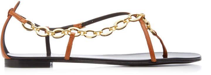 Chain-Embellished Leather Sandals