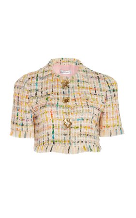 Multicolor Boucle Tweed Cropped Jacket By Oscar De La Renta | Moda Operandi
