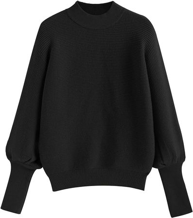 Amazon.com: ZAFUL Womens Oversized Cropped Pullover Sweaters Ribbed Batwing Puff Sleeve Mock Neck Laides Trendy Cute Knitted Cozy Fall Sweater Black : Clothing, Shoes & Jewelry
