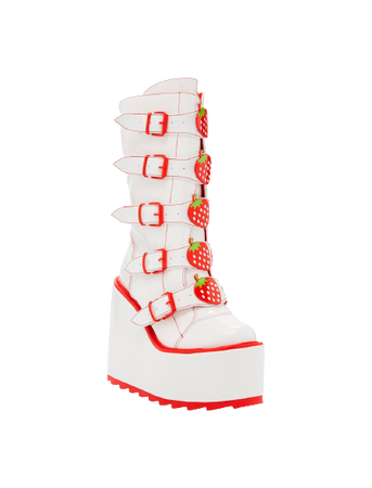 YRU Strawberry Buckle Patent Platform Boots