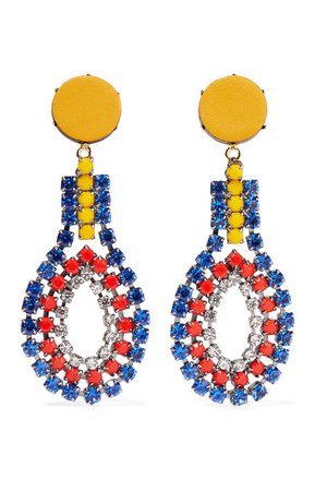 Marni | Gold-tone, crystal and leather clip earrings | NET-A-PORTER.COM