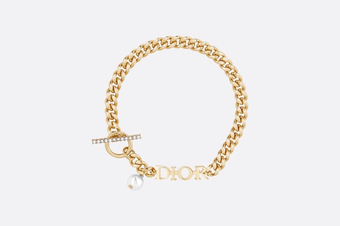 White Resin Bead and Crystal Accent Dio(r)evolution Gold Finish Metal Bracelet - Fashion Jewellery - Women's Fashion | DIOR