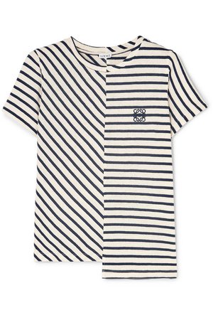 Loewe | Asymmetric embroidered striped cotton-jersey T-shirt | NET-A-PORTER.COM