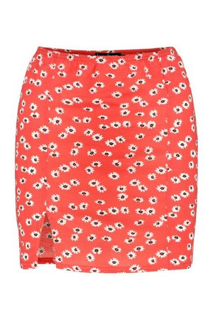 Ditsy Floral Side Split Mini Skirt | boohoo red