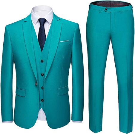 MYS Men's Blazer Vest Pants Set, Solid Party Wedding Dress, One Button Jacket Waistcoat and Trousers, 3 Piece Slim Fit Suit with Tie Green at Amazon Men’s Clothing store