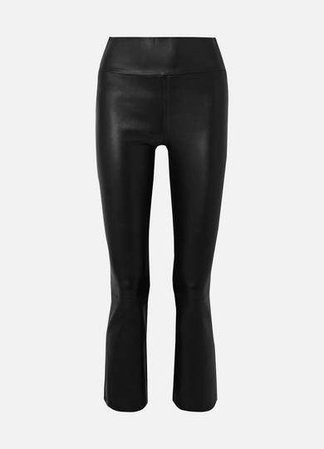 Cropped Leather Flared Pants - Black