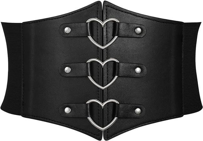 JKEEMI Women Corset Belt Metal O-Ring Heart-Ring Wide Elastic Waspie Waist Belt for Daily Cosplay Halloween Costumes at Amazon Women’s Clothing store