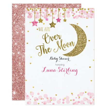 Rose Gold Moon Baby Shower Invitation for girl | Zazzle.com