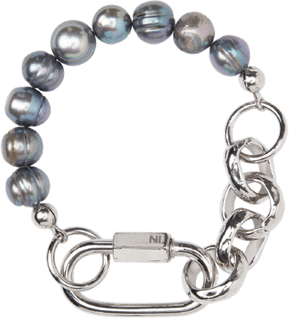 Silver & Black Pearl Chain Bracelet