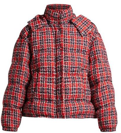 Down Filled Tweed Jacket - Womens - Red Multi