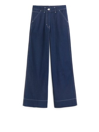 Wide Denim Trousers - Dark Blue - Trousers - ARKET DK