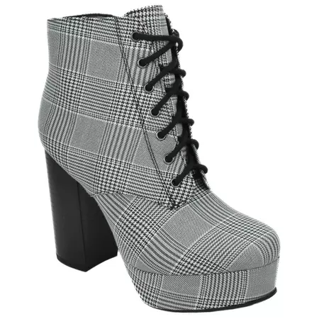 Delicious Women Chunky Thick High Heels Ankle Boots Hidden Platform Lace Up Side Zipper Booties Erica-S Black White Plaid 8 - Walmart.com