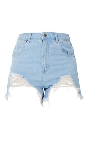 Mid Blue Wash Ripped Denim Shorts | Denim | PrettyLittleThing