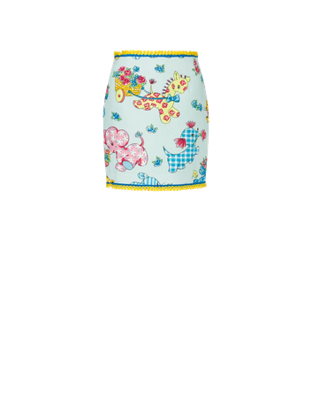 Moschino Calico Animals Piquet Mini Skirt Pastel Blue (Dei5 edit)