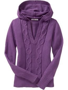 purple v-neck hooded sweater