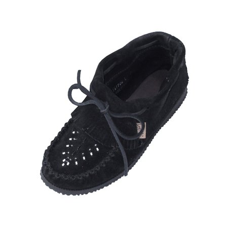 Women's Rubber Sole Black Suede Moccasins with Fringe – Leather-Moccasins