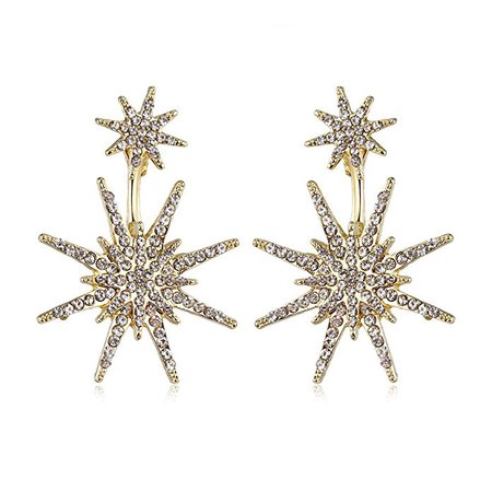 MengPa Star Stud Earrings for Women Hexagram Fashion wedding Ear Jacket Jewelry