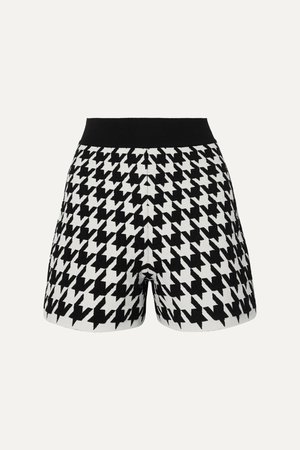 Black Houndstooth jacquard-knit shorts | Alexander McQueen | NET-A-PORTER