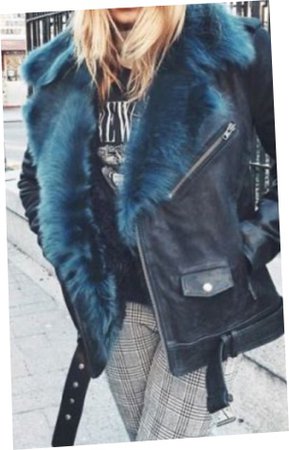 blue fur leather coat