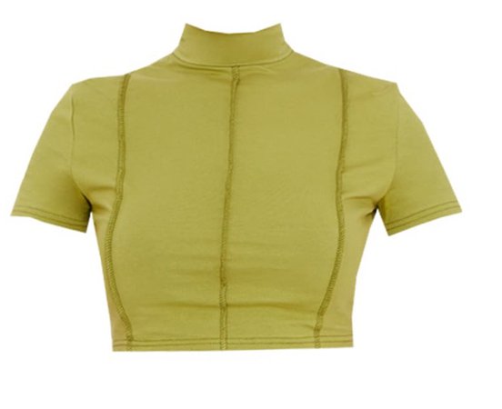 Olive Green Cotton Overlock Seam Crop T Shirt