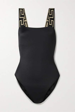 Jacquard-trimmed Swimsuit - Black