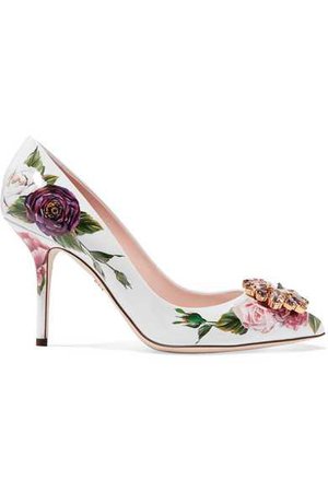 Dolce & Gabbana | Crystal-embellished floral-print patent-leather pumps | NET-A-PORTER.COM