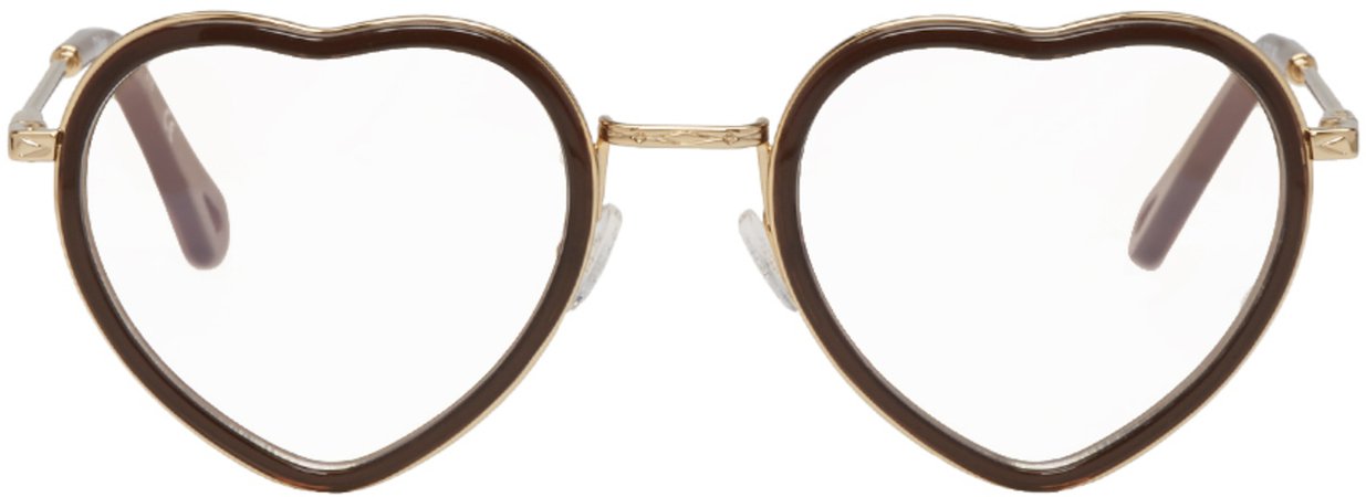 Chloé: Brown & Gold Heart Glasses | SSENSE