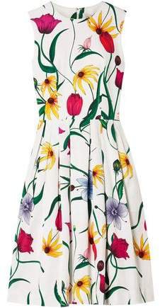 Pleated Floral-print Cotton-blend Faille Dress