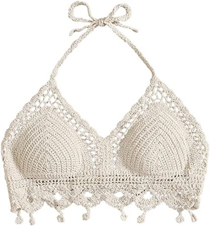 Amazon.com: MakeMeChic Women's Summer Crochet Halter Tied Backless Bikini Top Bathing Suits : Clothing, Shoes & Jewelry