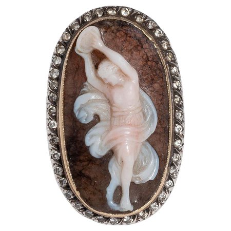 19th Century Georgian Yellow Gold Silver Diamond and Agate Cameo Ring For Sale at 1stDibs