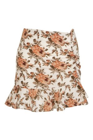 Floral Woven Ruffle Mini Skirt | boohoo white