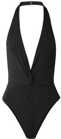 Gabriela Twist-front Halterneck Swimsuit - Black