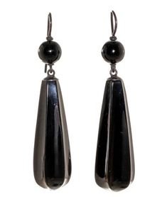 Black Onyx Mourning Earrings, Civil War Jewelry