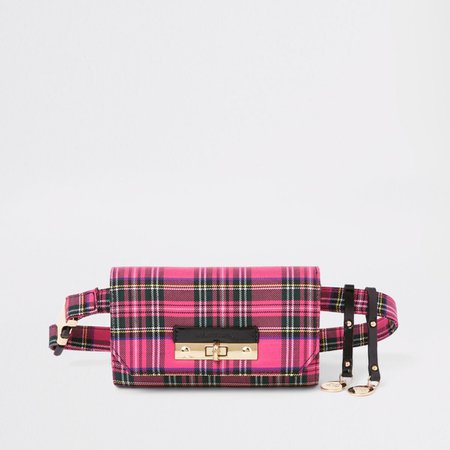 Pink check lock front belt bum bag - Bumbags - Bags & Purses - women