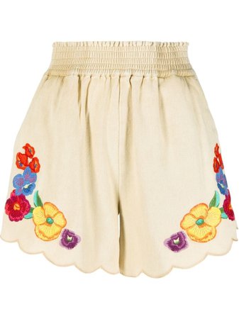 TWINSET floral-embroidered Scalloped Shorts - Farfetch