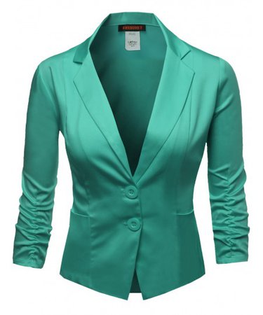 Basic Solid Color Sherring Sleeve Boyfriend Plus Size Blazer | 08 Green
