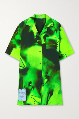 Fantasma Appliqued Printed Silk-crepe Mini Shirt Dress - Green
