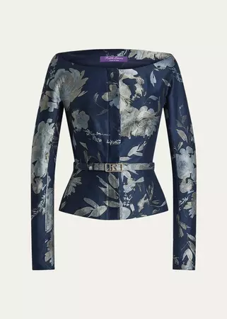 Ralph Lauren Collection Bethanne Floral Jacquard Belted Jacket - Bergdorf Goodman