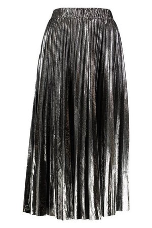Pleated Metallic Midi Skirt | Boohoo
