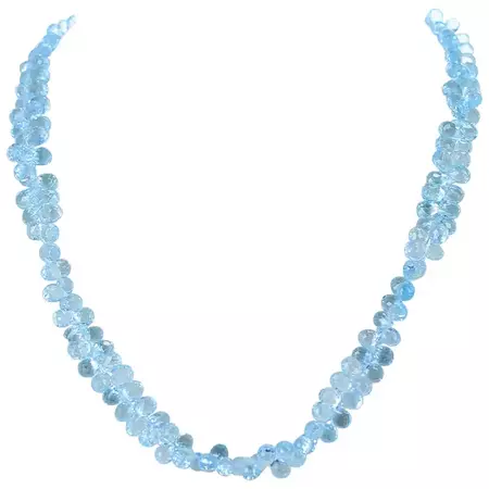 Genuine Faceted Blue Topaz Briolette Drop Necklace, 14 Karat White For Sale at 1stDibs | sept 24 birthstone
