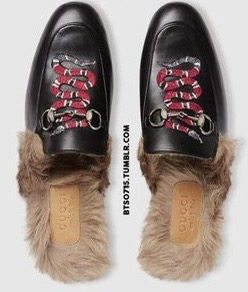 Gucci leather fur slippers