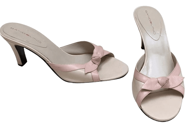 white cream pink bow low heel mule sandals